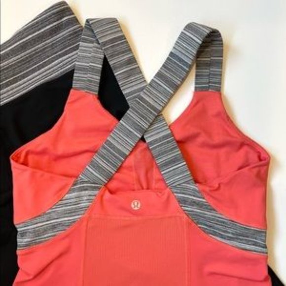 Cute Lululemon Coral Orange Push Your Limits Tank with Grey Stripe Straps - Picture 4 of 6
